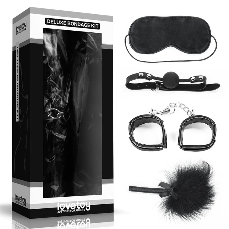 LOVETOY KIT Bondage Mask Gag, Feather and Handcuffs 